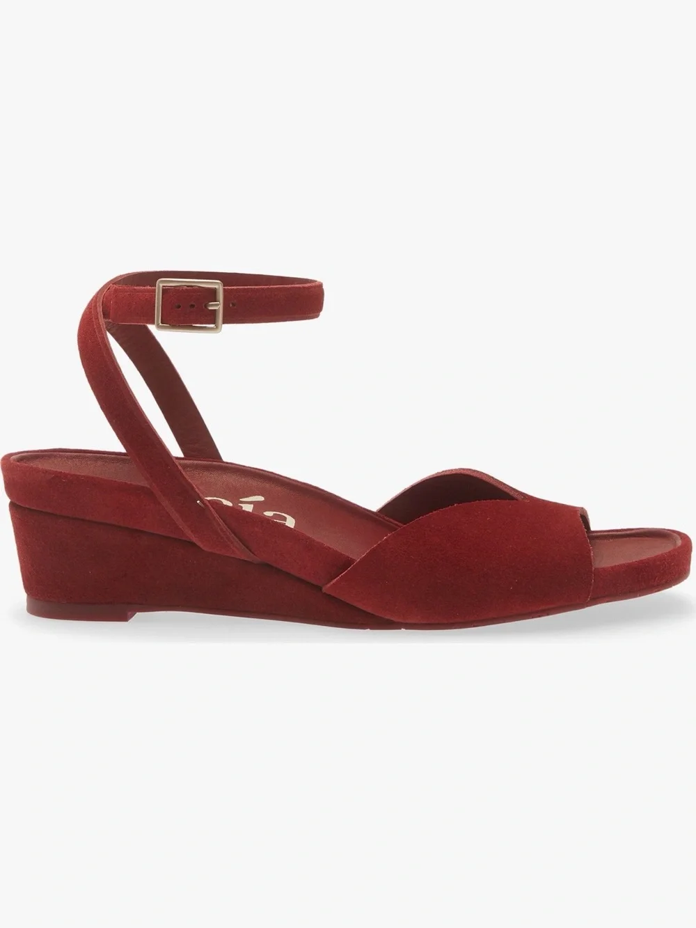 Pedro Garcia Red Suede Low Wedge Sandals with Ankle Strap